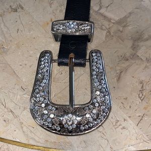 Western Belt Buckle With Rhinestones Flower Embossed Womens 1.5" Opening